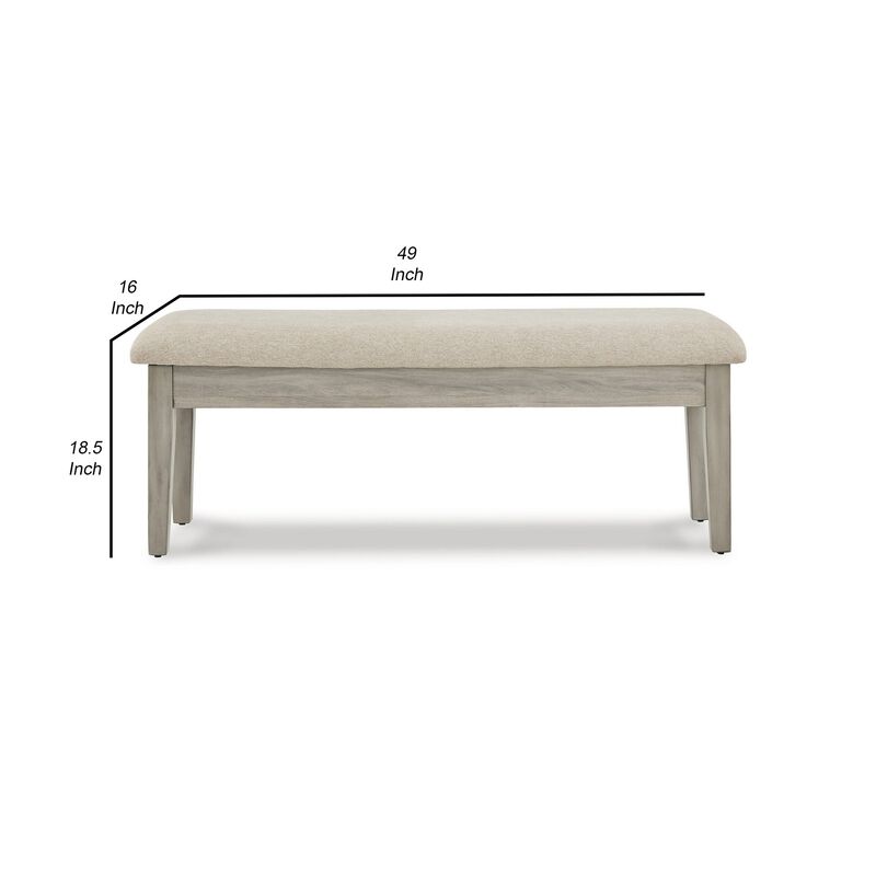 49 Inch Storage Bench, Tapered Block Legs, Beige Textured Fabric Seat-Benzara