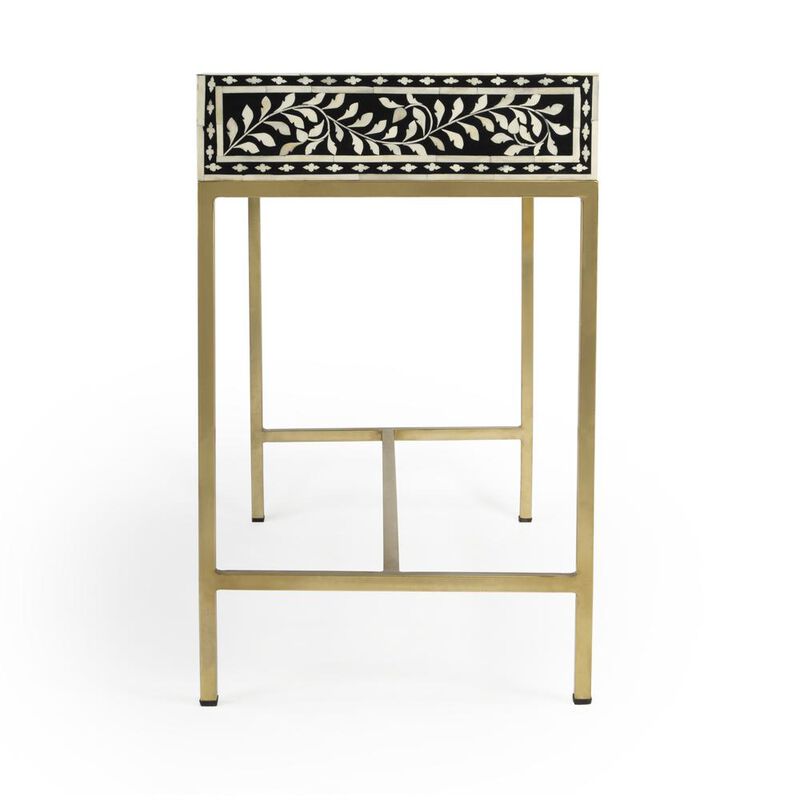 Butler Specialty Perilla  Bone Inlay Writing Desk, Black and White, Gold