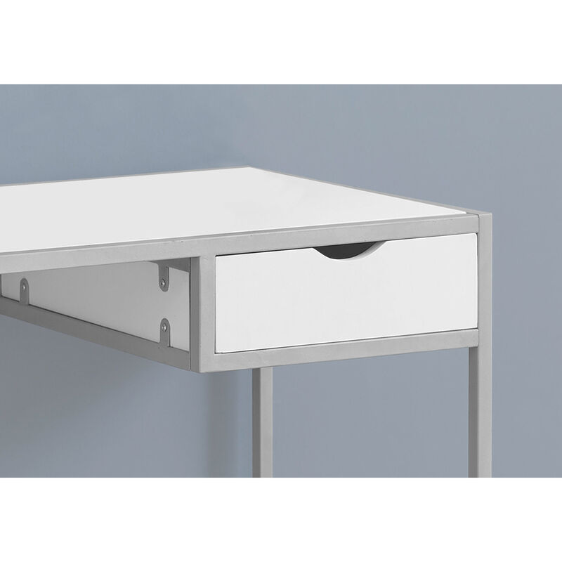Monarch Specialties I 7222 Computer Desk, Home Office, Laptop, Storage Drawer, 42"L, Work, Metal, Laminate, White, Grey, Contemporary, Modern