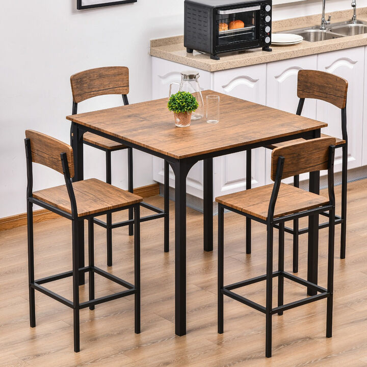 Walnut Dining Ensemble: 5-Piece Modern Counter Height Table Set