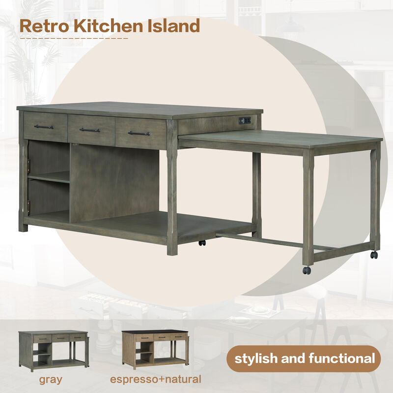 Merax Retro Extendable Kitchen Island with Storage