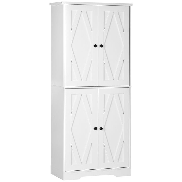 HOMCOM 71" Freestanding Kitchen Pantry Farmhouse Storage Cabinet White