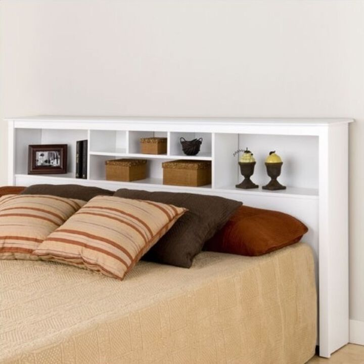 Hivvago King size Stylish Bookcase Headboard in White Wood Finish