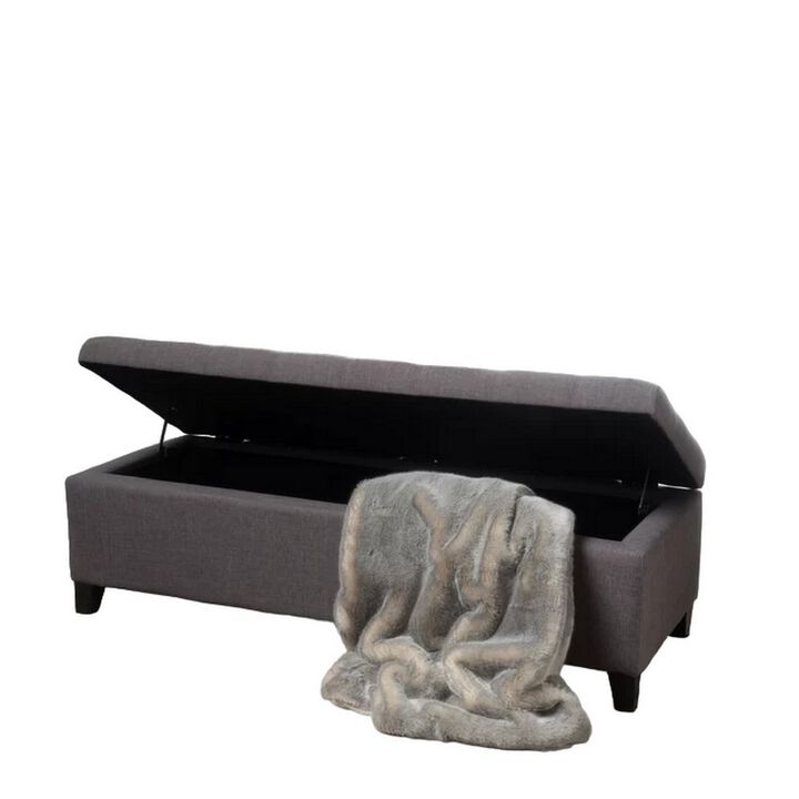 Nira Storage Ottoman Bench, Button Tufted Dark Gray Fabric, 51 Inch - Benzara