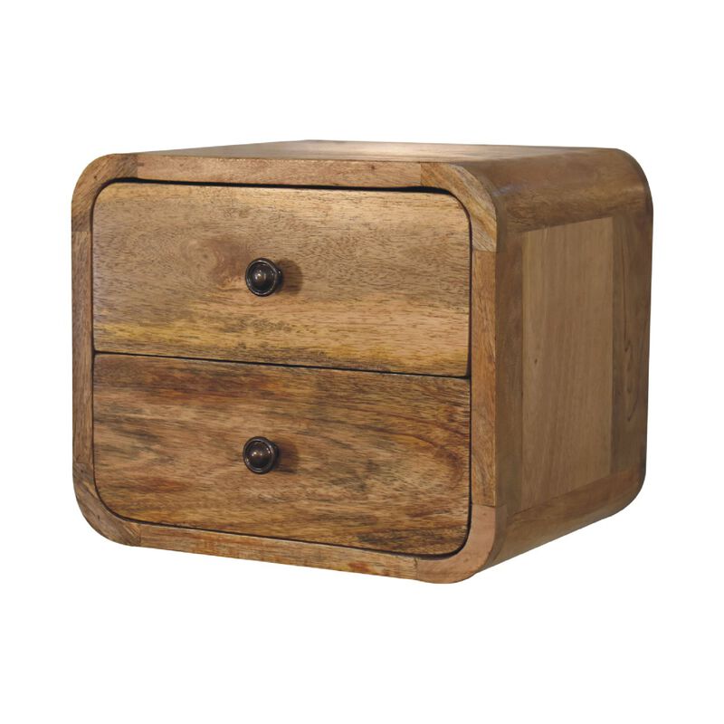 Mini Curve Oak-ish Solid Wood 2 Drawers FloatingNightStand