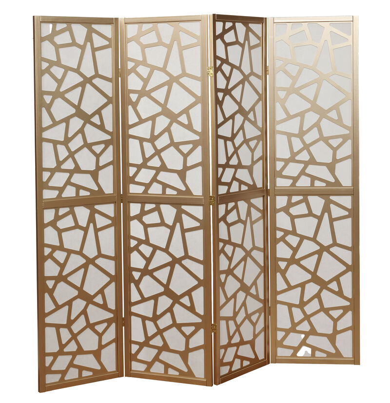 Streamdale Giyano 4 Panel Screen Room Divider, Gold