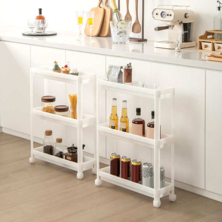 Hivvago 2 Pieces 3-Tier Slim Detachable Storage Cart with Drainage Holes and Wheels-White