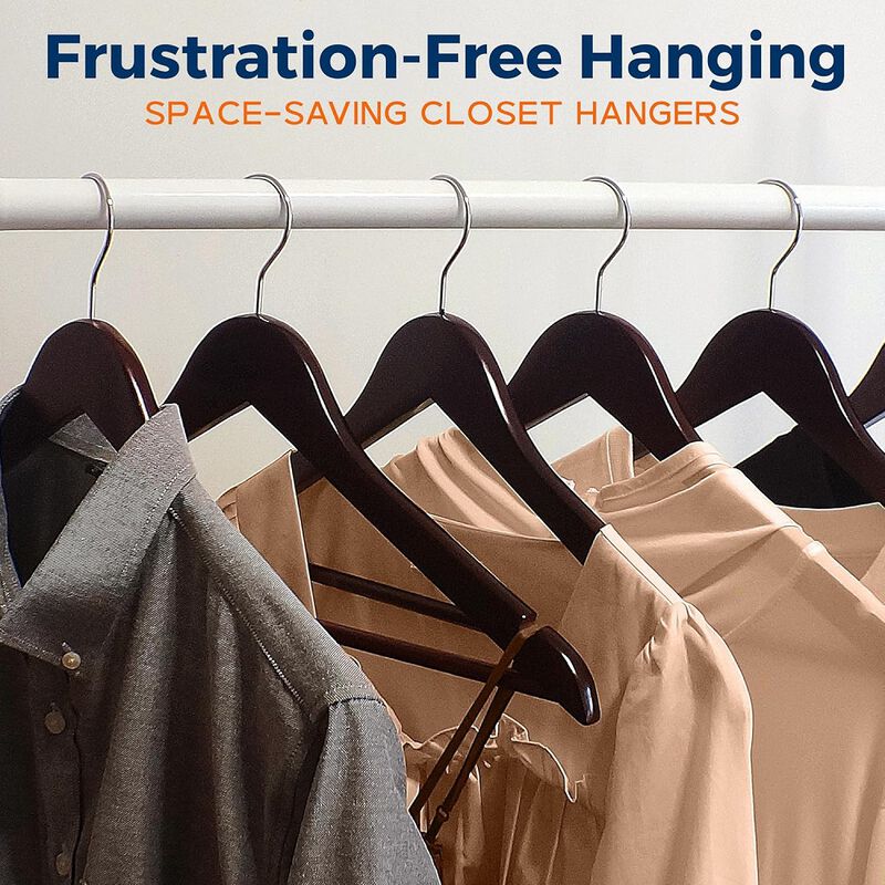 Wooden Clothes Hangers – Durable Space Saving Hanger, Non-Slip, Versatile for Organizing Dress, Coat, and Clothes, Can Hold Up To 10 lbs, With 360 Degree Swivel Hook, Cherry Color, Pack of 50