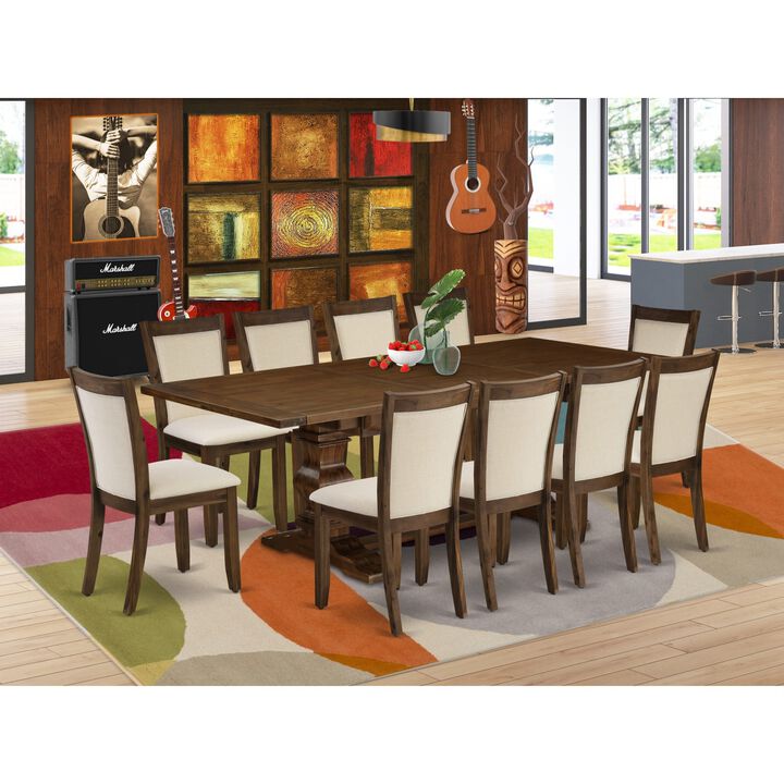 East West Furniture East West Furniture I3MZ7-NN-32 7-Piece Dining Set - A Gorgeous Kitchen Table and 6 Attractive Light Beige Linen Fabric Wood Dining Chairs with Stylish High Back (Sand Blasting Antique Walnut Finish)