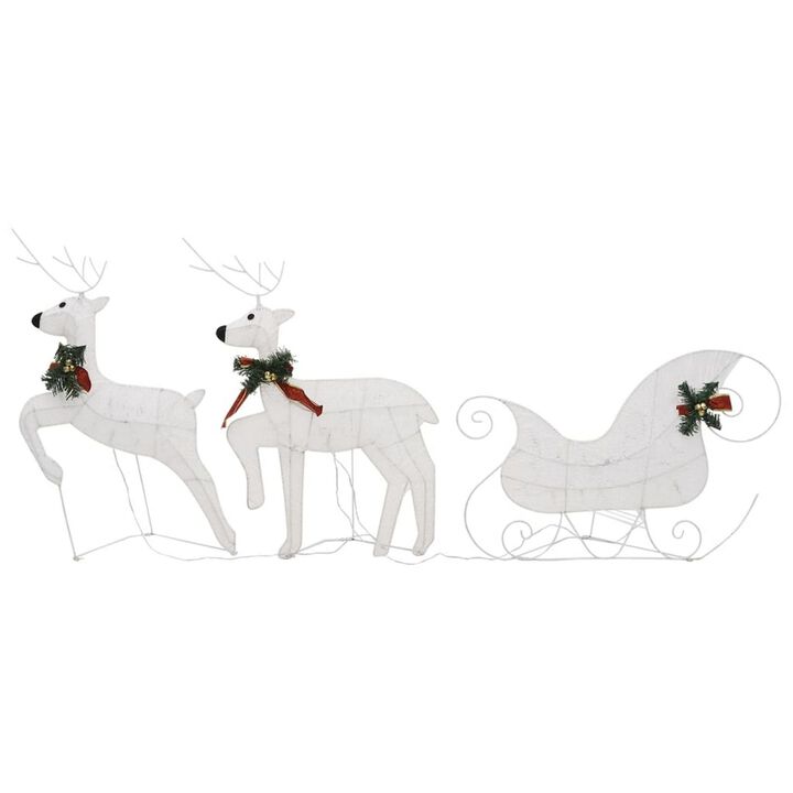4pc Outdoor Reindeer n Sleigh Christmas Decoration, 100 White LEDs - Benzara