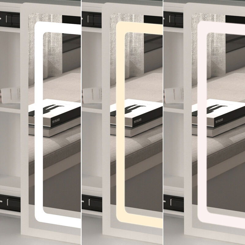 4-Drawers Wood Makeup Vanity Sets Dressing Table Sets in White with Stool, Mirror, LED Light and Storage Shelves