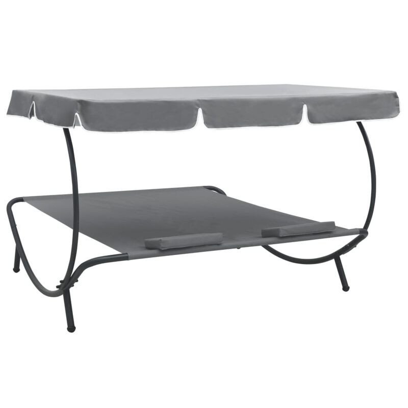 vidaXL Outdoor Lounge Bed with Canopy and Pillows Gray
