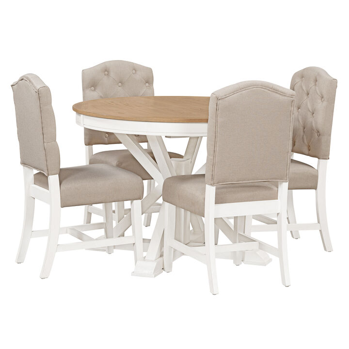 Merax Retro Style Dining Set with Extendable Table and 4 Chairs