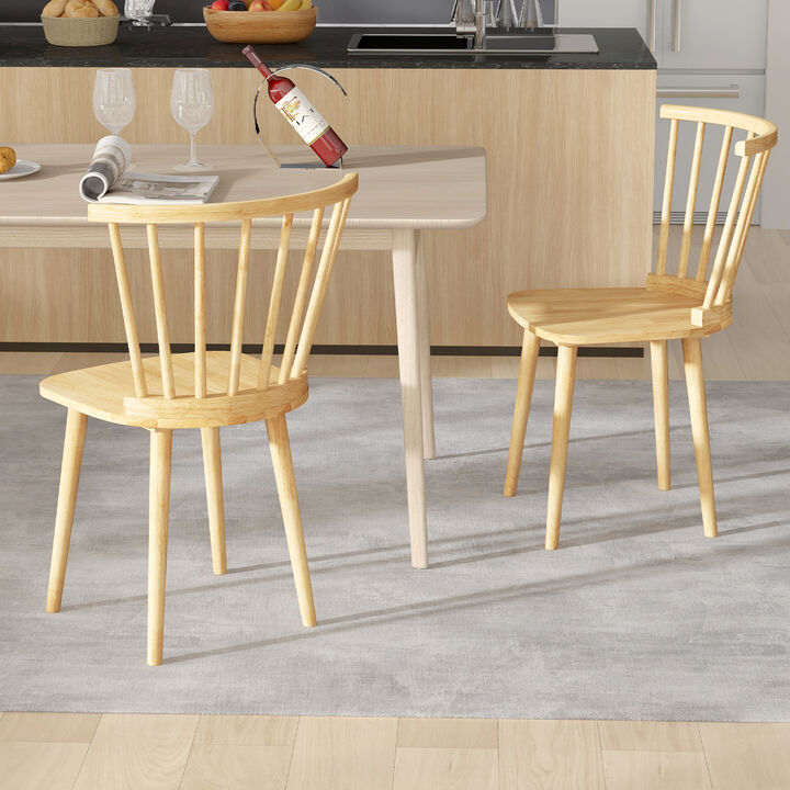 Windsor Dining Chairs Set of 2 Rubber Wood Kitchen Chairs with Spindle Back