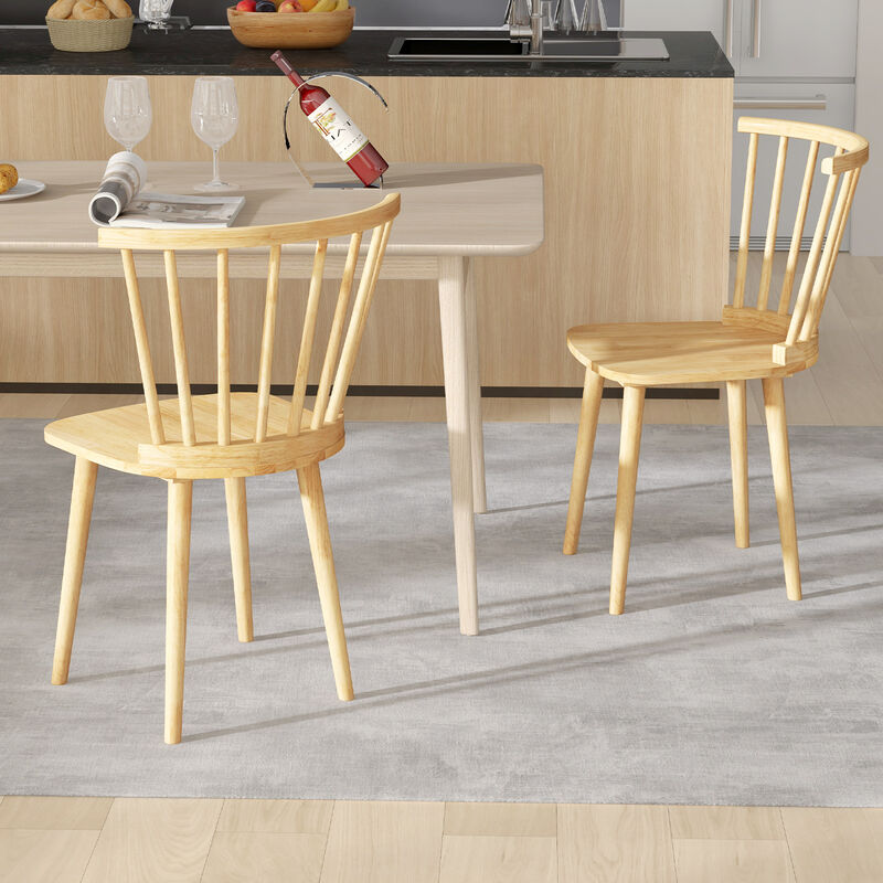 Windsor Dining Chairs Set of 2 Rubber Wood Kitchen Chairs with Spindle Back