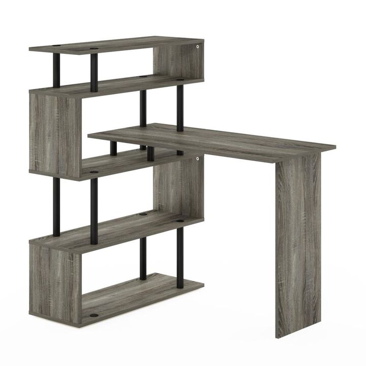Furinno Furinno Moore L-Shape Computer Desk with 5-Tier Shelves, French Oak/Black