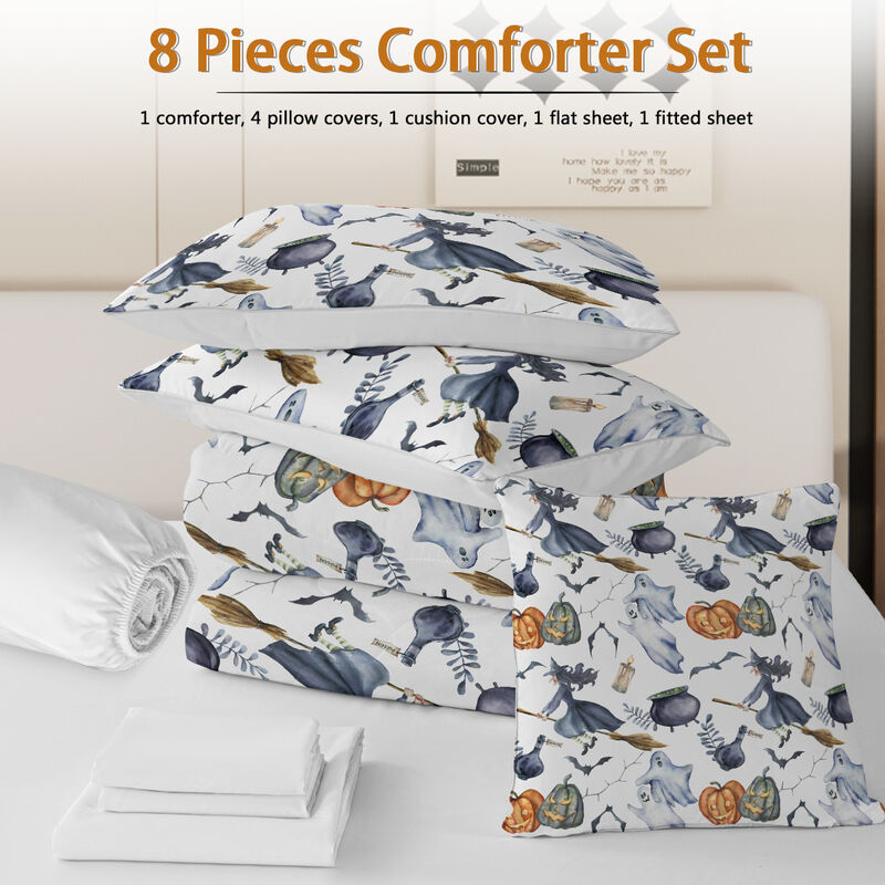 8-Piece Halloween Comforter Set Spooky & Cozy Bedding with Pillow Shams & Decorative Accents