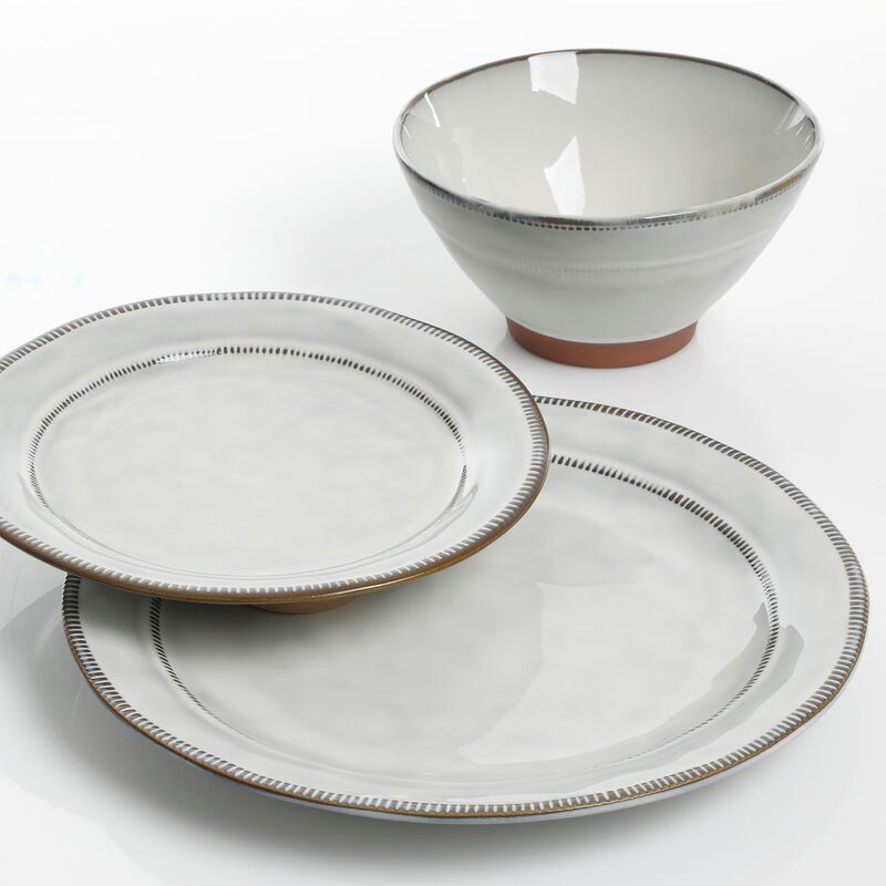 Gibson Elite Terranea 12 Piece Stoneware Dinnerware Set in White, Service for 4