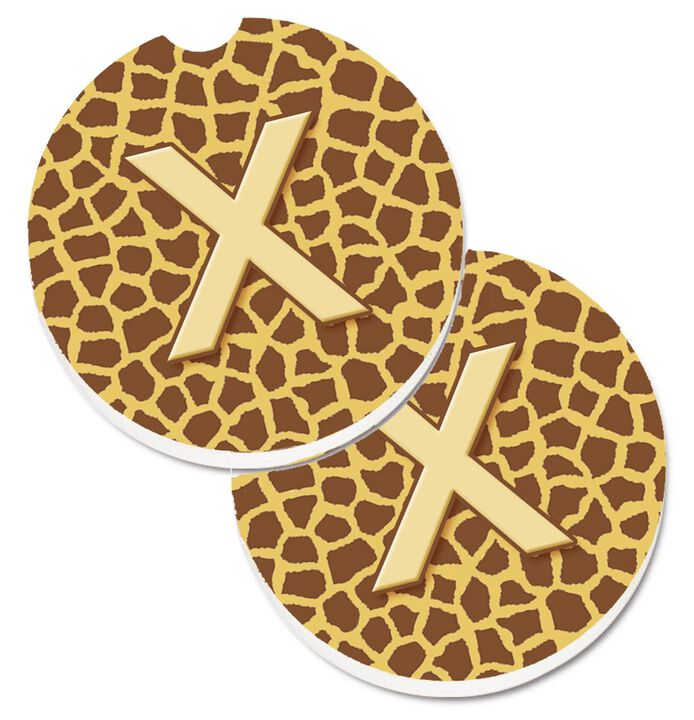 Caroline's Treasures Monogram Initial x Giraffe Set of 2 Cup Holder Car Coasters CJ1025-XCARC, 2.56, Multicolor
