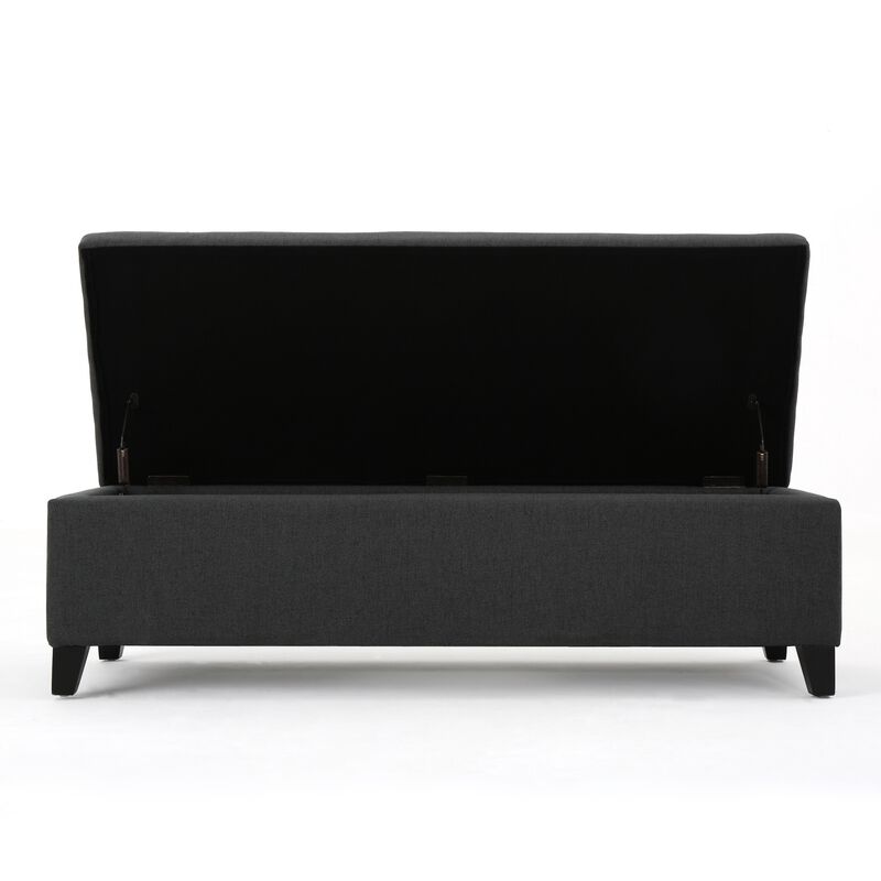 Harry Storage Ottoman Bench, 51 Inch Classic Dark Gray, Birch Wood - Benzara