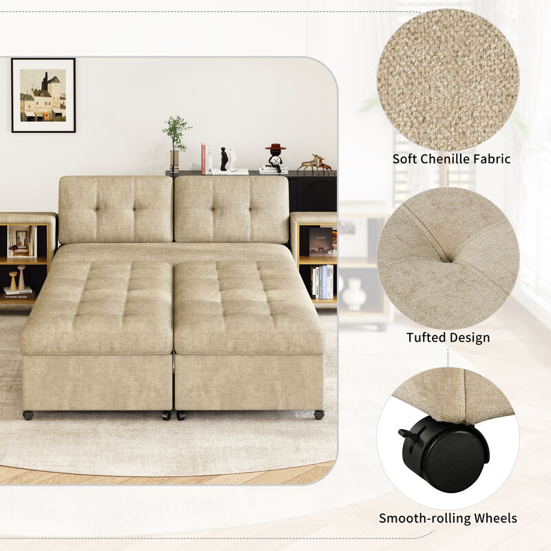 Merax Chenille Sofa Bed Modular Sofa Free-combined Sofa with 2 Storage Racks