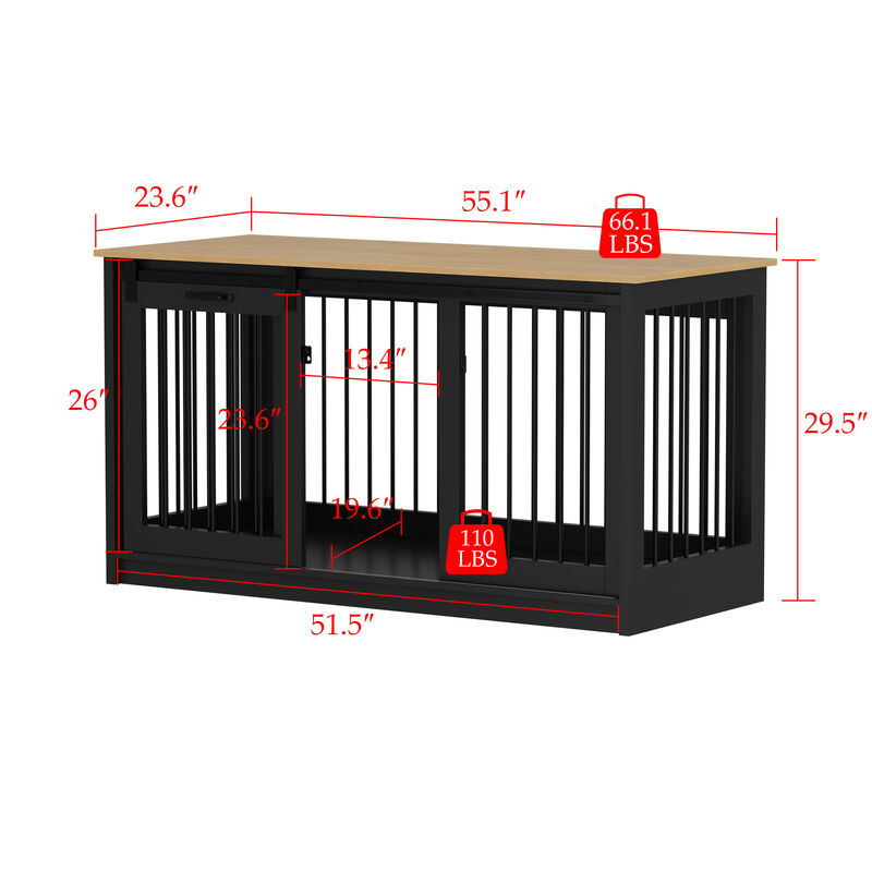 Large Wooden Dog House with Sliding door, Indoor Pet Dog Crate Cage for Large Medium Small Dogs, Black