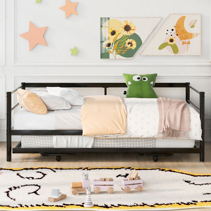 Streamdale Twin Size Metal Daybed With Adjustable Trundle, Pop Up Trundle