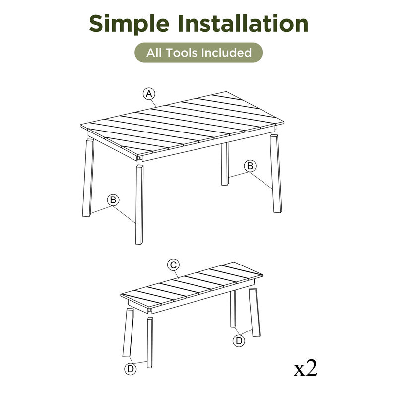 Merax 3 Pieces Acacia Wood Table Bench Dining Set