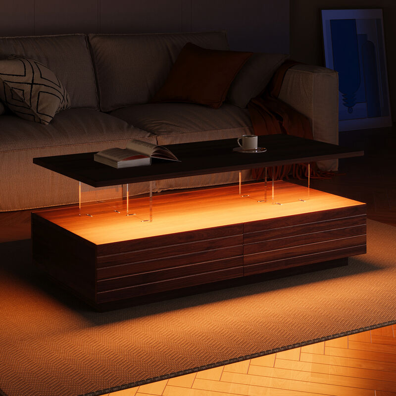 Merax Modern Rectangular Coffee Table with LED Lights