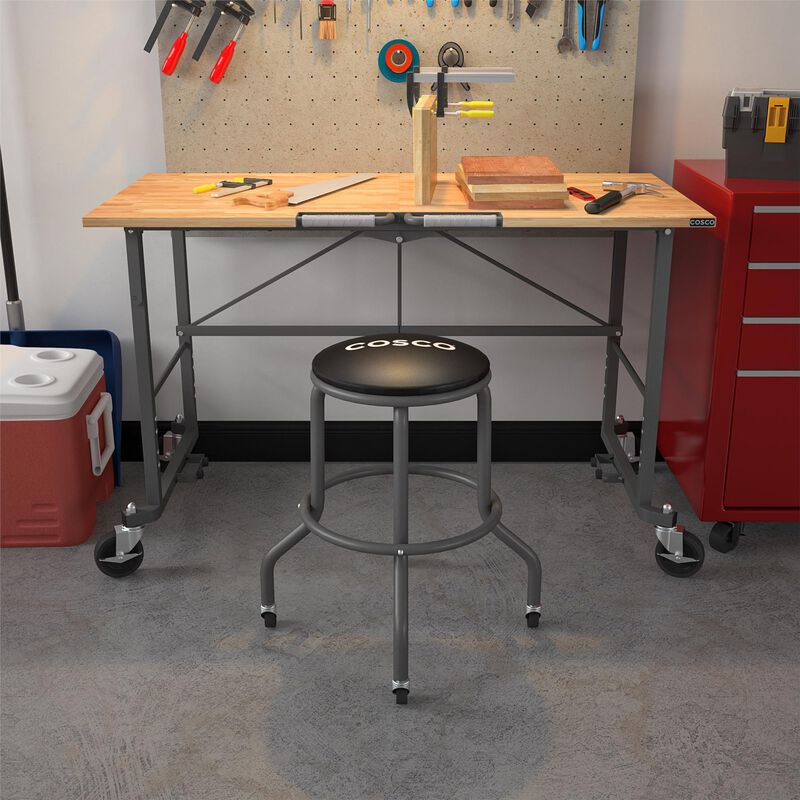 COSCO 24" Rolling Steel Work Stool with Vinyl Seat