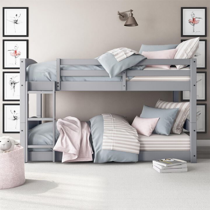 DHP Sierra Low Profile Twin over Twin Bunk Bed with Ladder, Gray