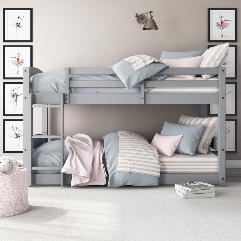 DHP Sierra Low Profile Twin over Twin Bunk Bed with Ladder, Gray