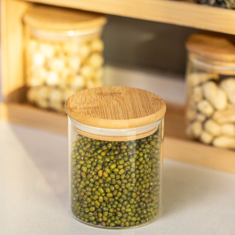 Basicwise Versatile 2-Tier Bamboo Spice Rack and Pantry Organizer with 8 Glass Jars – Perfect for Countertop Storage in Kitchens to Keep  Seasoning Containers Neatly Displayed and Easily Accessible