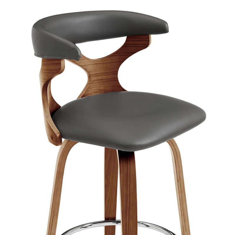 Zenia  Swivel Counter Stool in Cream Faux Leather and Walnut Wood