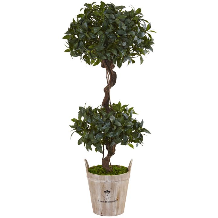 Hivvago 4.5 Feet Sweet Bay Double Topiary Tree in Farmhouse Planter