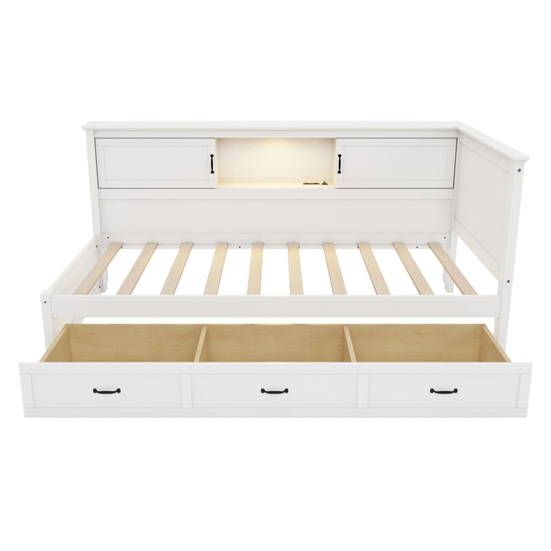 Merax L-Shaped  Daybed with Drawer and Bookcase