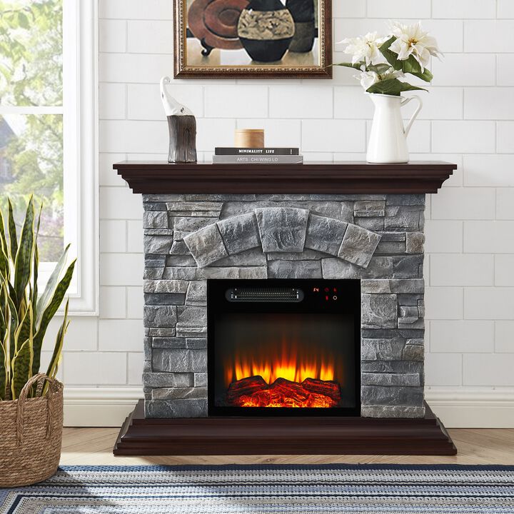 FESVITO 40 in. Faux Stone Freestanding Electric Fireplace