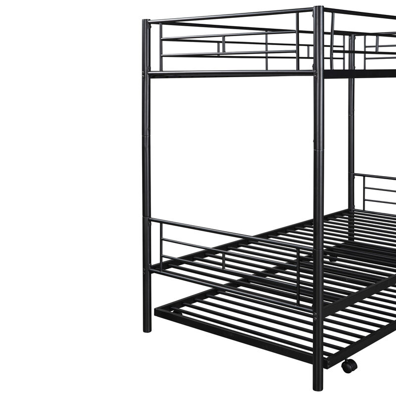 Twin-Over-Twin Metal Bunk Bed With Trundle, Can Be Divided Into Two Beds, No Box Spring Needed