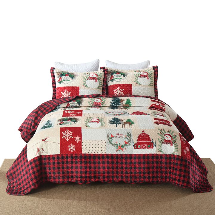 Marcielo 3 Pc Velvet Quilted Oversized Christmas Quilt Bedspread Set
