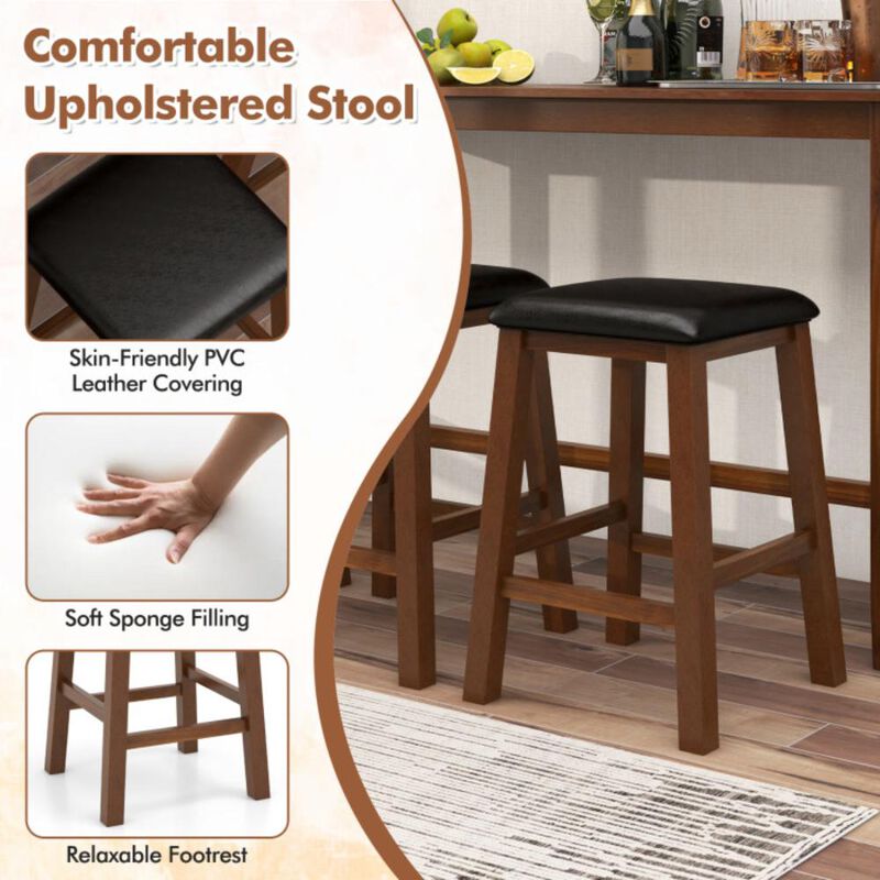Hivvago 4-Piece Bar Table Set Counter-Height Table and 3 PVC Leather Upholstered Bar Stools