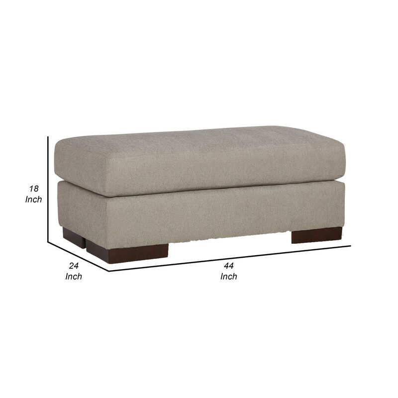 Magg 44 Inch Ottoman, Low Profile Block Feet, Gray Polyester Upholstery - Benzara