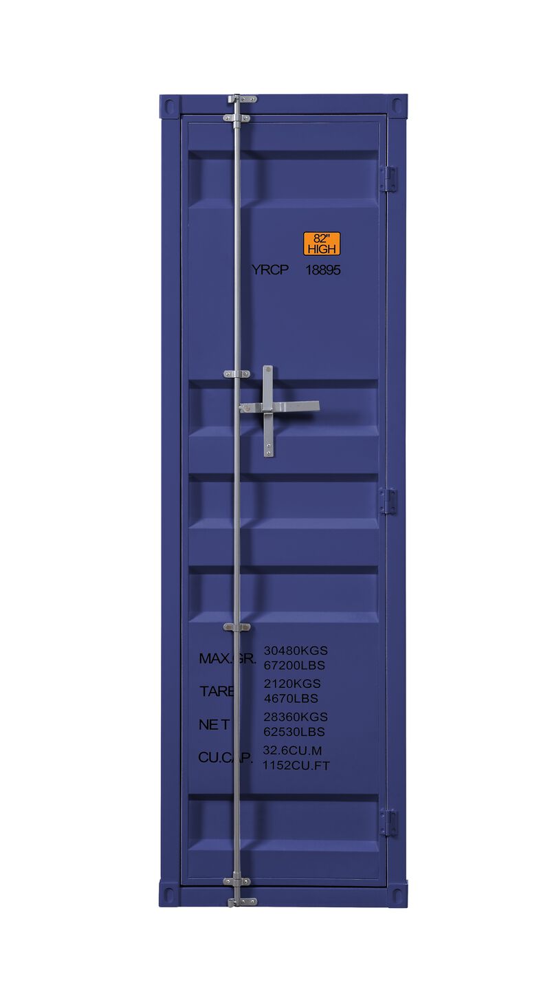 Industrial Style Metal Wardrobe with Recessed Door Front, Blue - Benzara