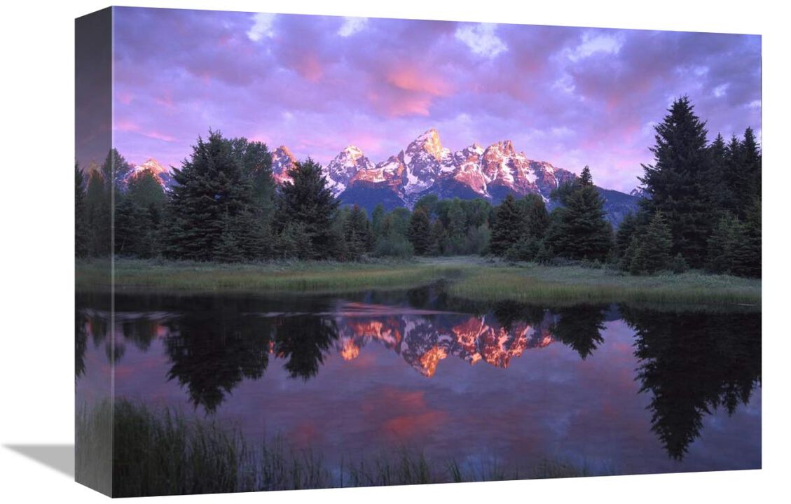 Teton Range at sunrise, Schwabacher Landing, Grand Teton National Park, Wyoming-Canvas Art-16x12