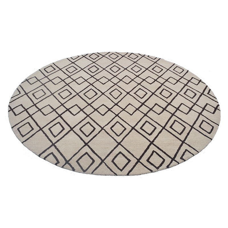 RUGSOTIC CARPETS HAND TUFTED WOOL ECO-FRIENDLY AREA RUGS  - 8'x8', Round Shape, Cream & Brown, Geometric Modern Design, High Pile Thick Handmade Area Rugs for Living Room, Bed Room (K04510)