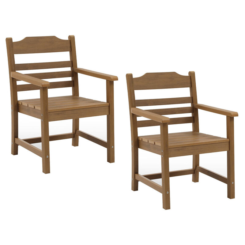 Patio Dining Chair With Armrest Set Of 2, Hips Materialwith Imitation Wood Grain Wexture, Teak
