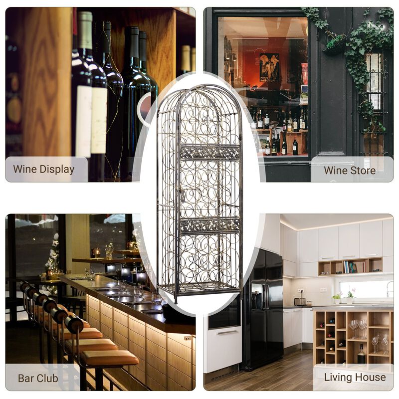 Antique Bronze Cellar: 45-Bottle Floor Wine Rack with Locking Door