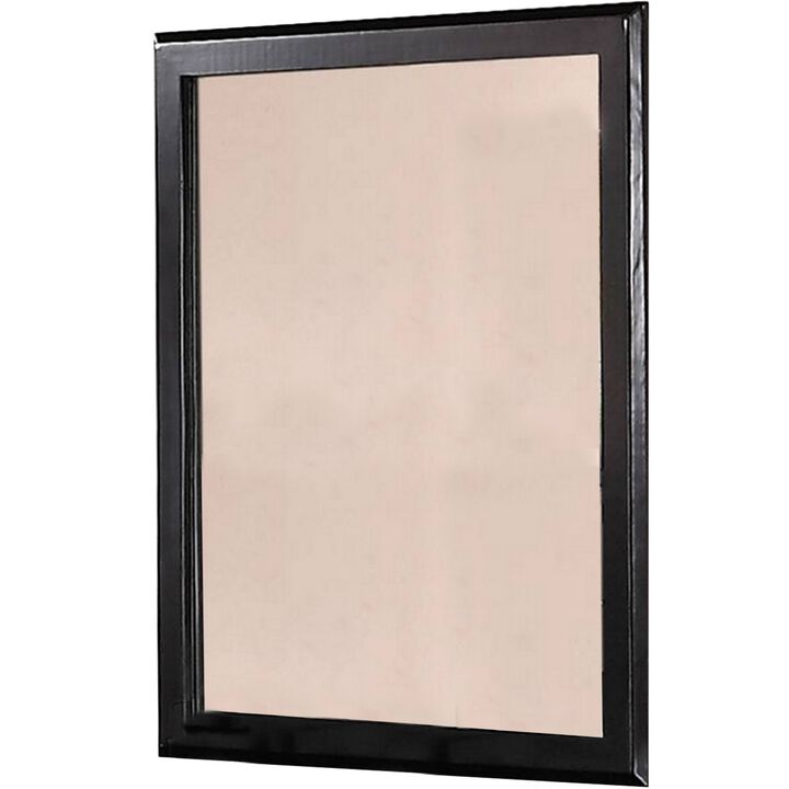 36 Inches Rectangular Wood Encased Mirror, Black-Benzara