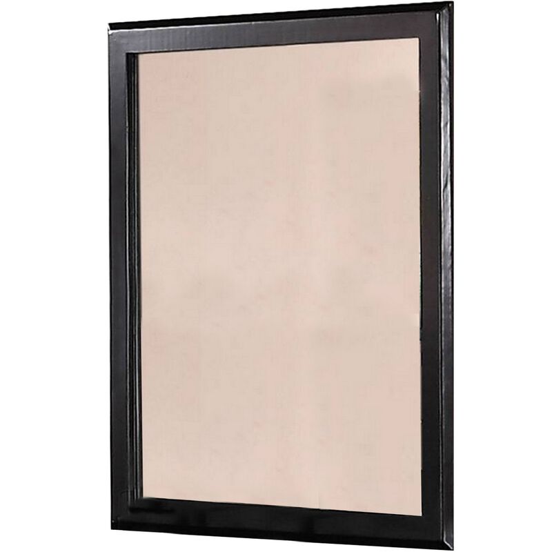 36 Inches Rectangular Wood Encased Mirror, Black-Benzara