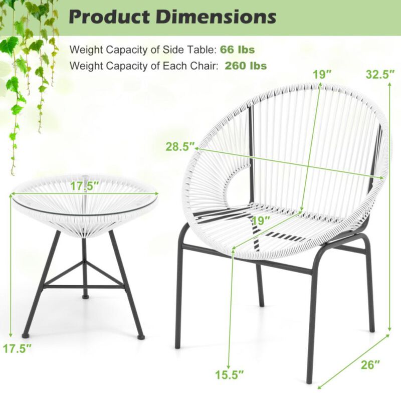 Hivvago 3 Pieces Patio Acapulco Furniture Bistro Set with Glass Table