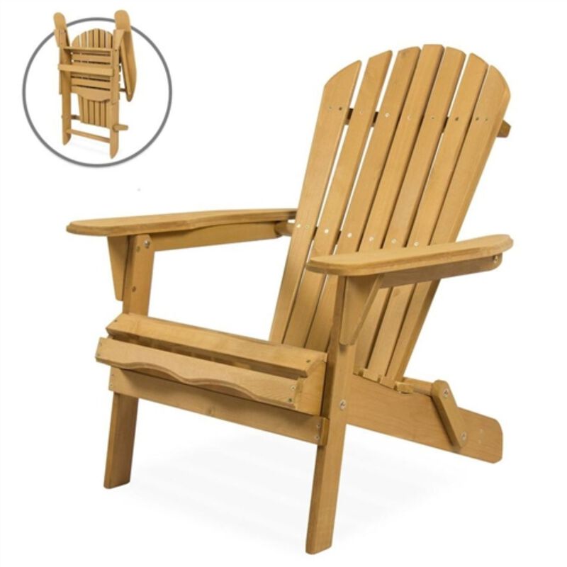Hivvago All Weather Adirondack Large Foldable Chair Natural Finish